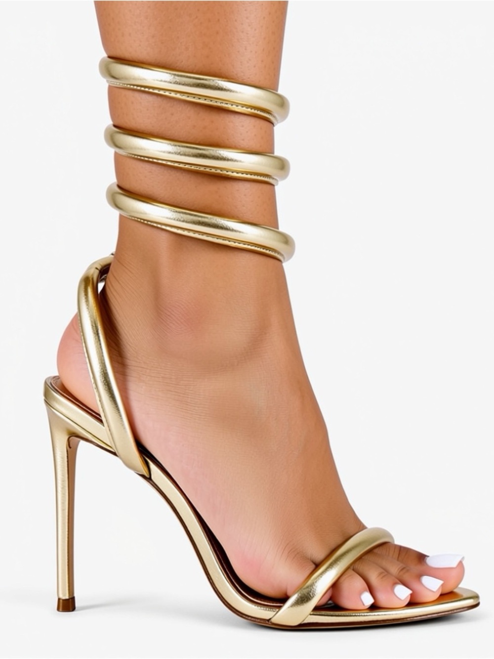 Steve Madden Metallic Gold Spiral-Ankle Stiletto Sandal